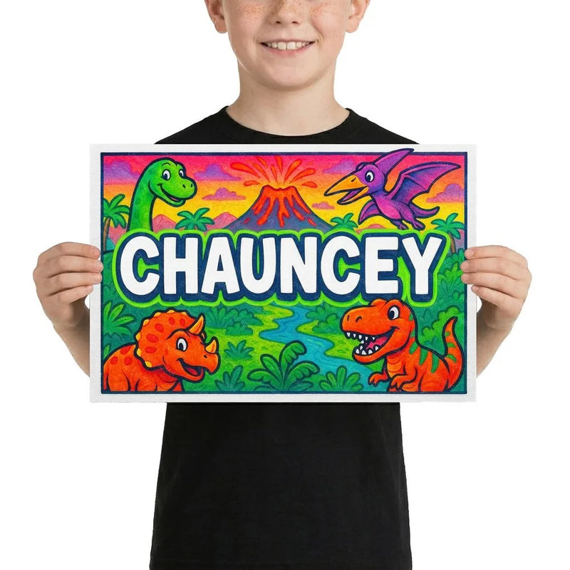 Chauncey Name Art - Dinosaur Adventure personalized wall print for kids