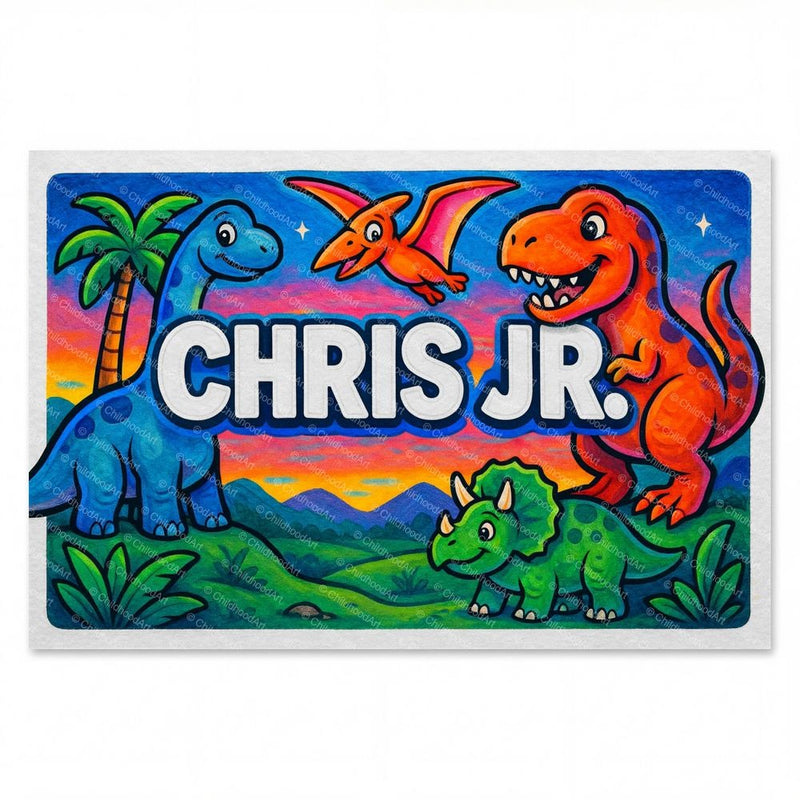 Chris Name Art - Dinosaur Adventure personalized wall print for kids
