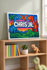 Chris Name Art - Dinosaur Adventure personalized wall print for kids