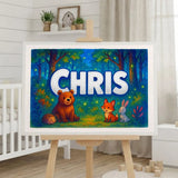 Chris Name Art - Forest Friends personalized wall print for kids