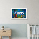 Chris Name Art - Forest Friends personalized wall print for kids