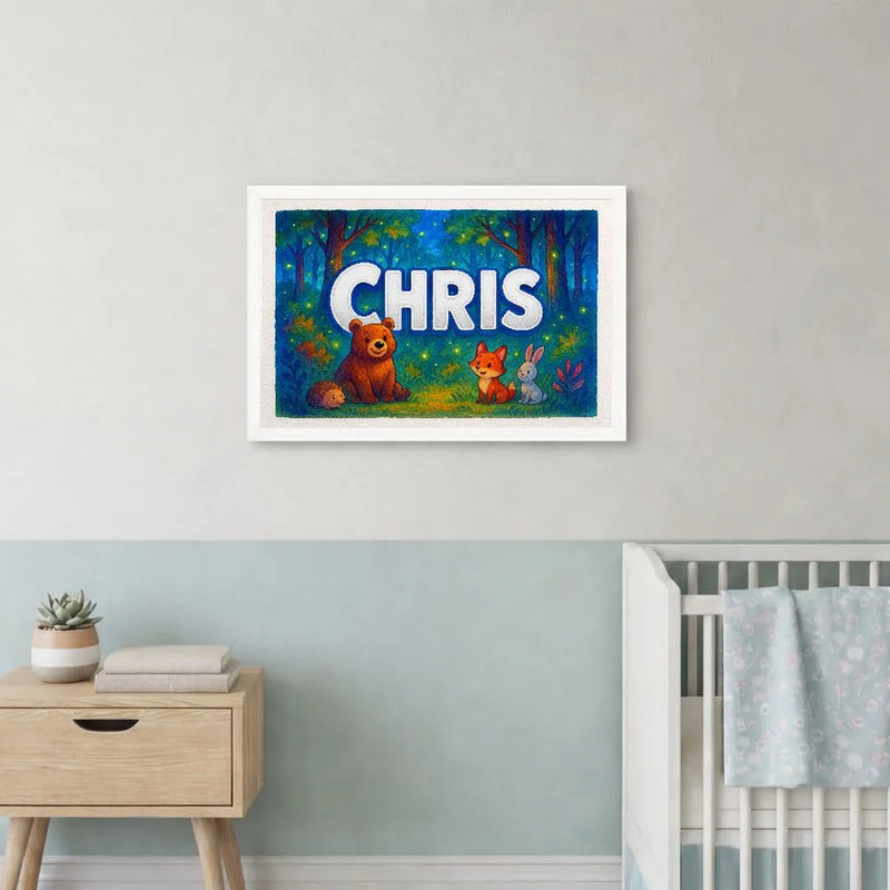 Chris Name Art - Forest Friends personalized wall print for kids