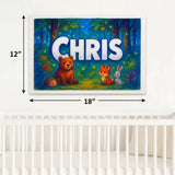 Chris Name Art - Forest Friends personalized wall print for kids