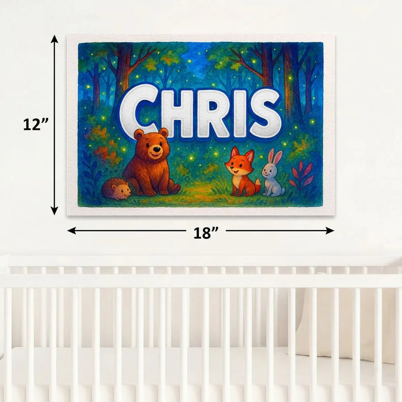 Chris Name Art - Forest Friends personalized wall print for kids