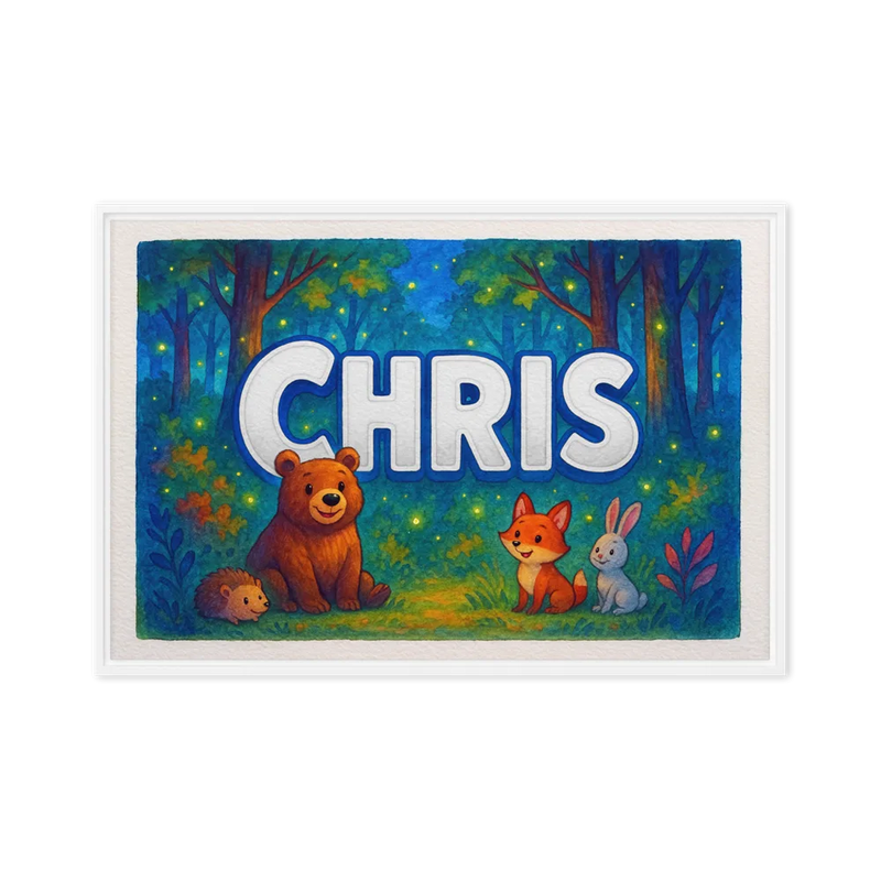 Chris Name Art - Forest Friends personalized wall print for kids
