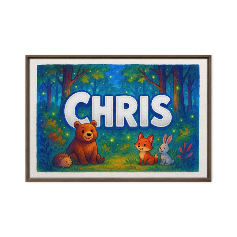Chris Name Art - Forest Friends personalized wall print for kids