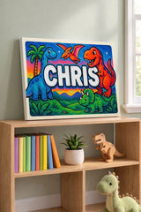 Chris Name Art - Dinosaur Adventure personalized wall print for kids