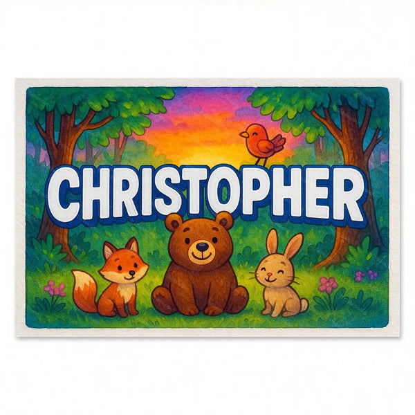 Custom Christopher wall art with Forest friends illustration