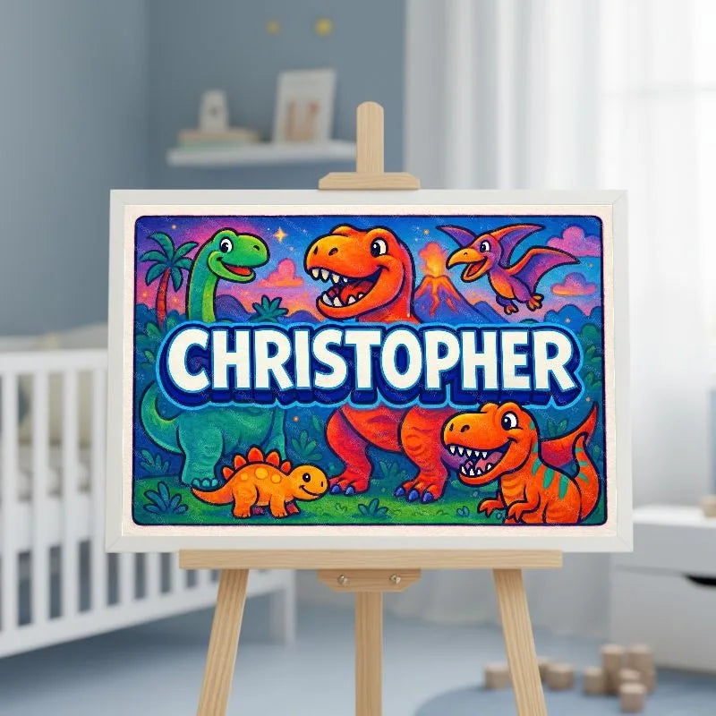 Christopher Name Art - Dinosaur Adventure personalized wall print for kids