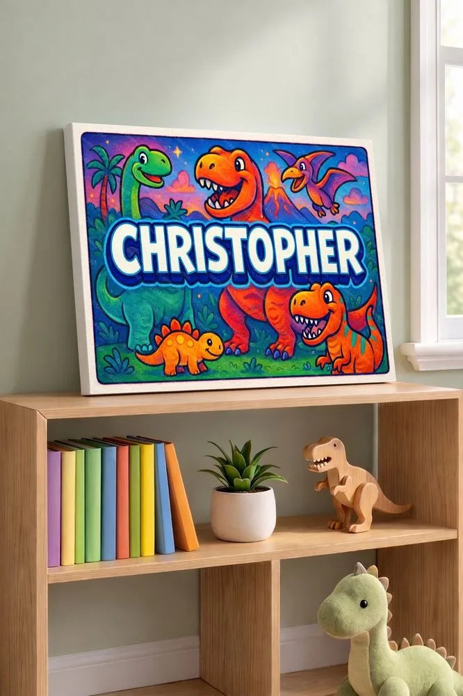 Christopher Name Art - Dinosaur Adventure personalized wall print for kids
