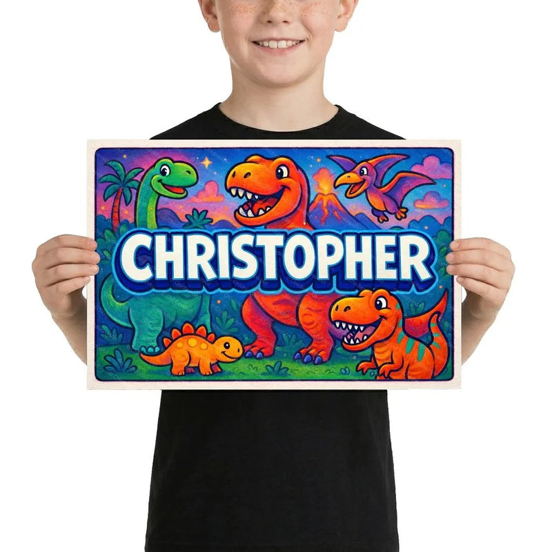 Christopher Name Art - Dinosaur Adventure personalized wall print for kids