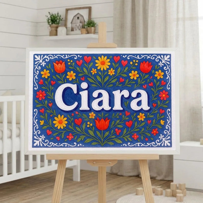 Ciara Name Art - Floral Farmhouse personalized wall print for kids