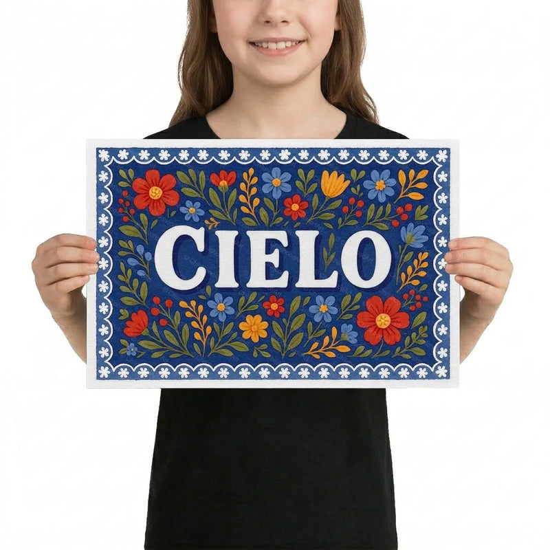 Cielo Name Art - Floral Farmhouse personalized wall print for kids