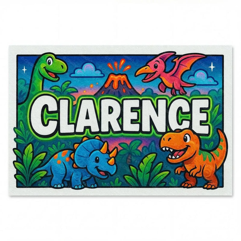 Clarence Name Art - Dinosaur Adventure personalized wall print for kids