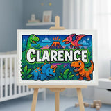 Clarence Name Art - Dinosaur Adventure personalized wall print for kids