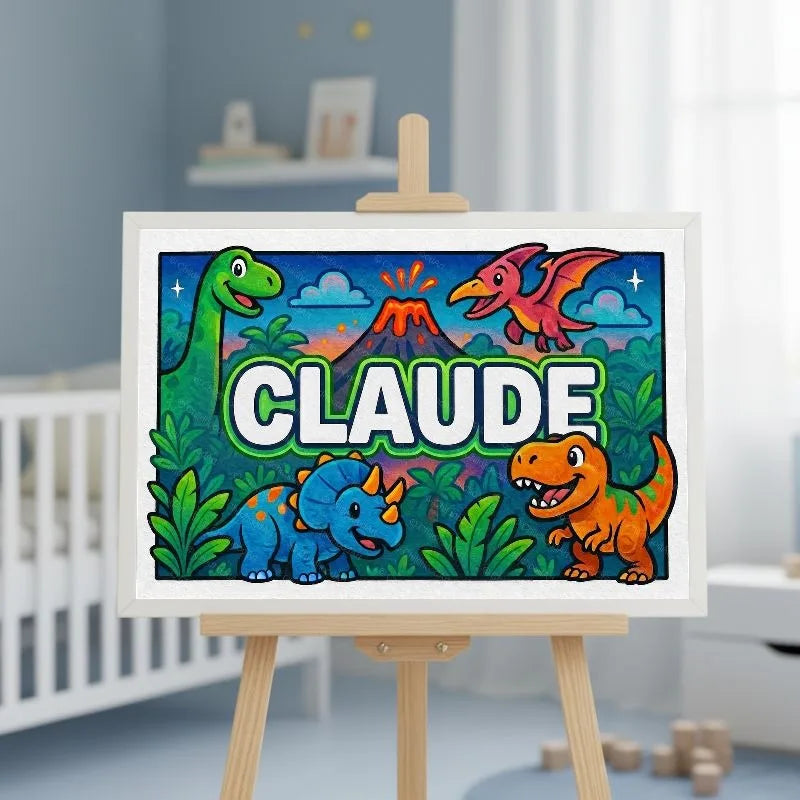 Claude Name Art - Dinosaur Adventure personalized wall print for kids
