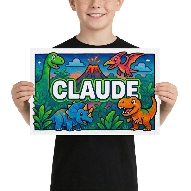 Claude Name Art - Dinosaur Adventure personalized wall print for kids