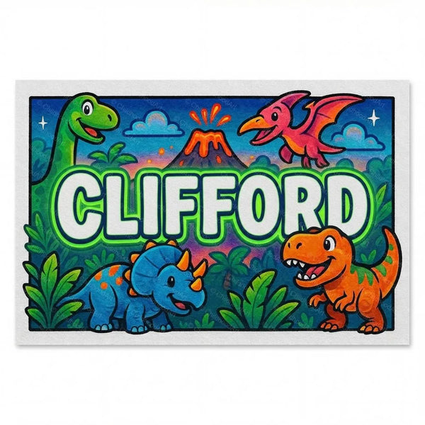 Personalized Clifford name art print in the Dinosaur adventure style