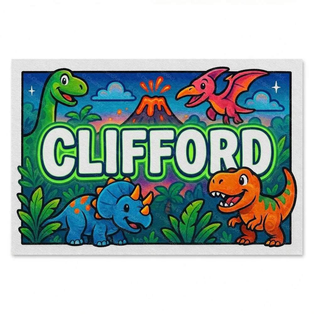 Clifford Name Art - Dinosaur Adventure Personalized Wall Art