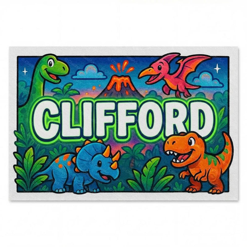Clifford Name Art - Dinosaur Adventure personalized wall print for kids