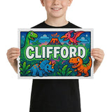 Clifford Name Art - Dinosaur Adventure personalized wall print for kids
