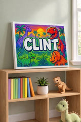Clint Name Art - Dinosaur Adventure personalized wall print for kids