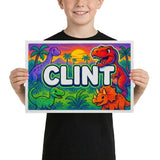 Clint Name Art - Dinosaur Adventure personalized wall print for kids