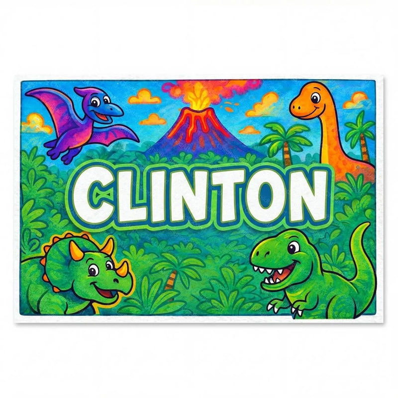 Clinton Name Art - Dinosaur Adventure personalized wall print for kids