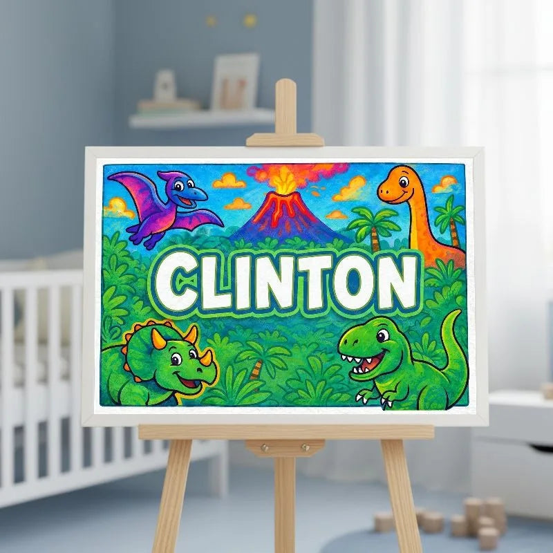 Clinton Name Art - Dinosaur Adventure personalized wall print for kids