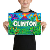 Clinton Name Art - Dinosaur Adventure personalized wall print for kids