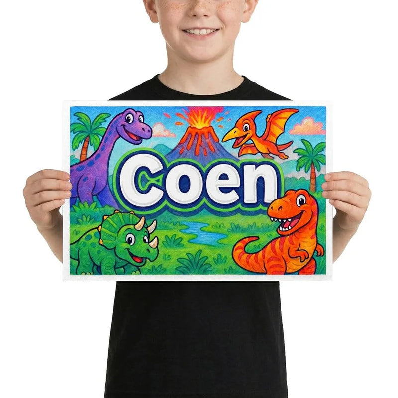 Coen Name Art - Dinosaur Adventure personalized wall print for kids