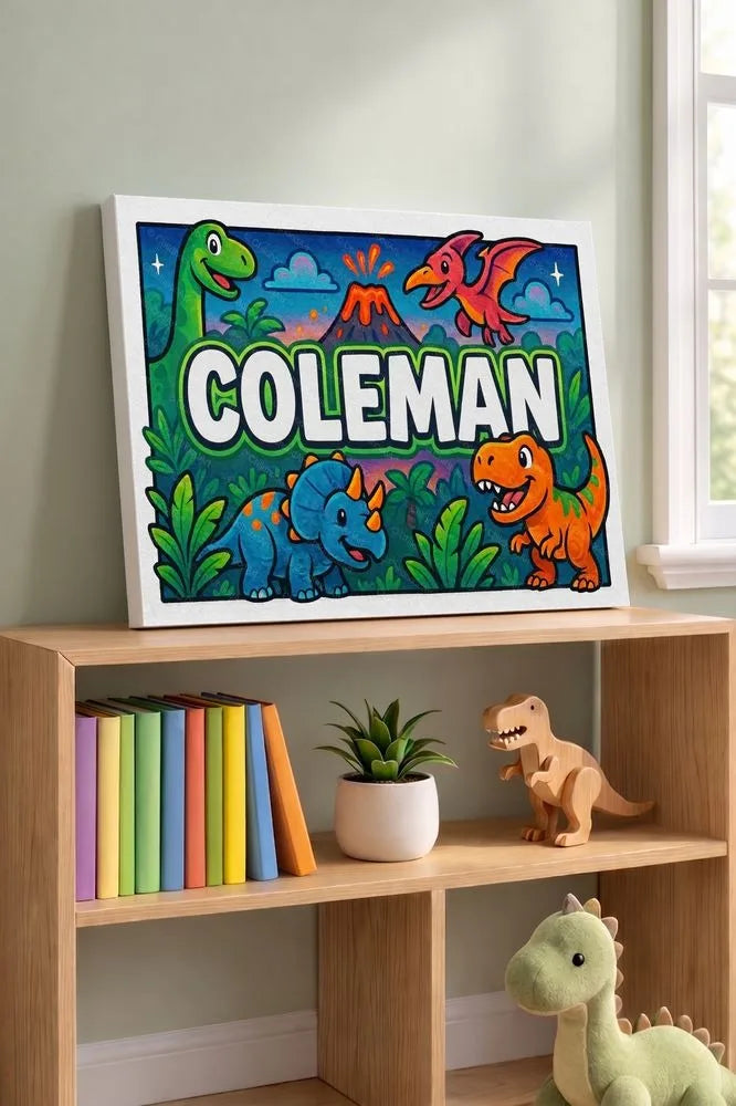 Coleman Name Art - Dinosaur Adventure personalized wall print for kids