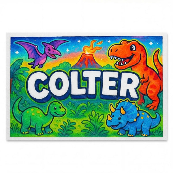 Personalized Colter name art print in the Dinosaur adventure style