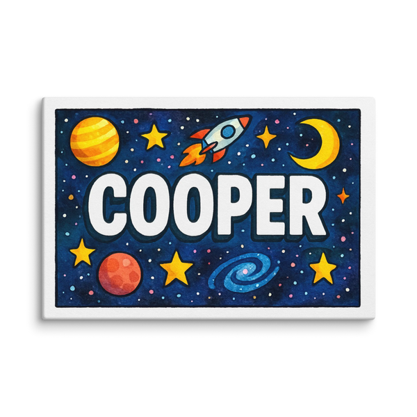 Space explorers themed name art featuring Cooper