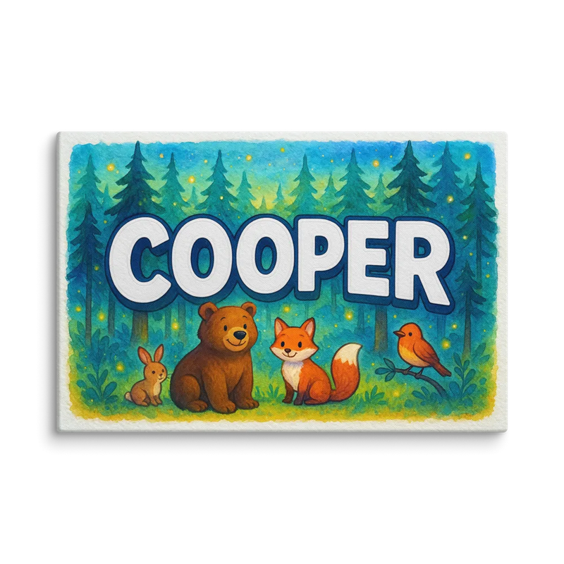 Cooper Name Art - Forest Friends personalized wall print for kids