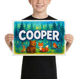 Cooper Name Art - Forest Friends personalized wall print for kids
