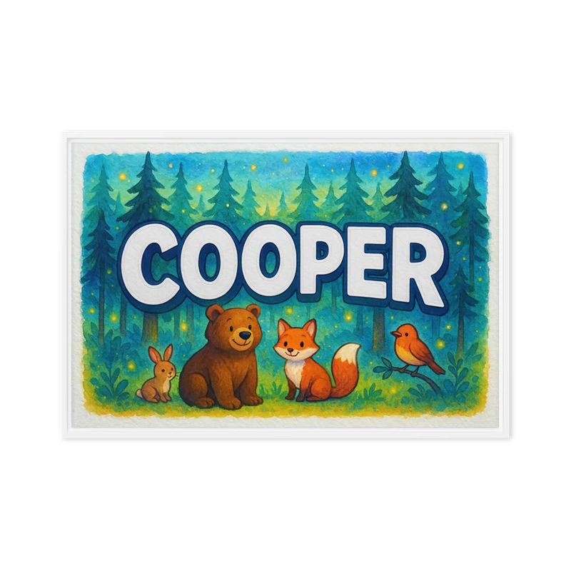 Cooper Name Art - Forest Friends personalized wall print for kids