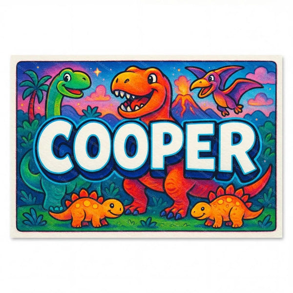 Personalized Cooper name art print in the Dinosaur adventure style