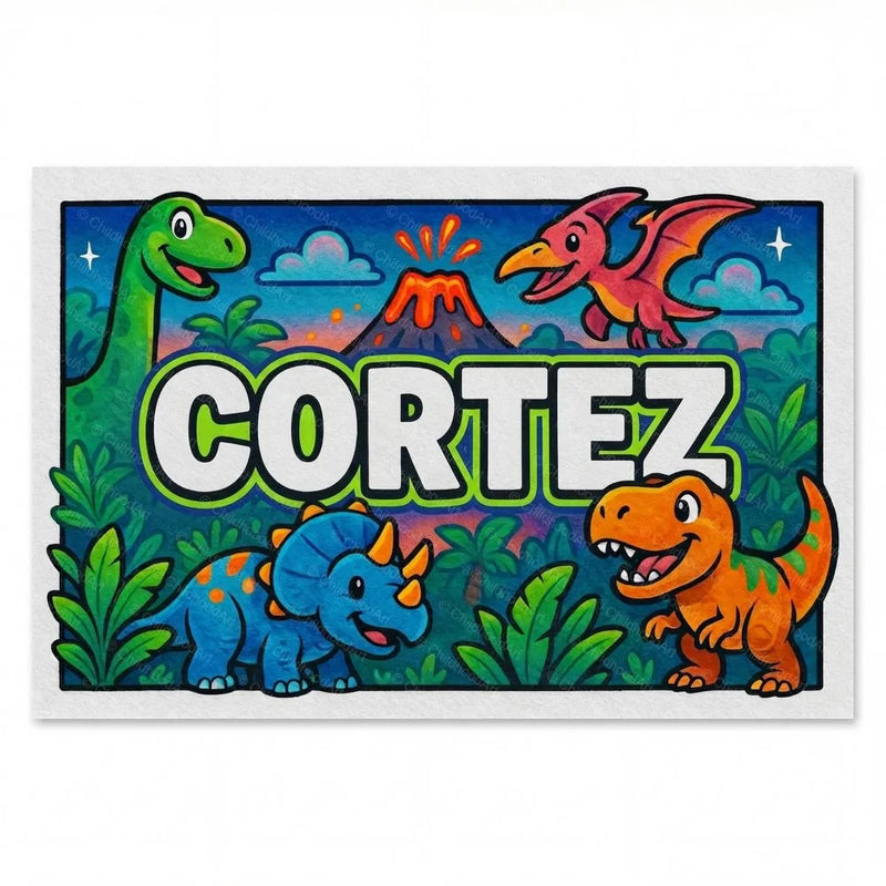 Cortez Name Art - Dinosaur Adventure personalized wall print for kids
