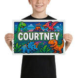 Courtney Name Art - Dinosaur Adventure personalized wall print for kids