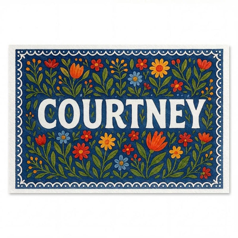 Courtney Name Art - Floral Farmhouse personalized wall print for kids