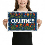 Courtney Name Art - Floral Farmhouse personalized wall print for kids