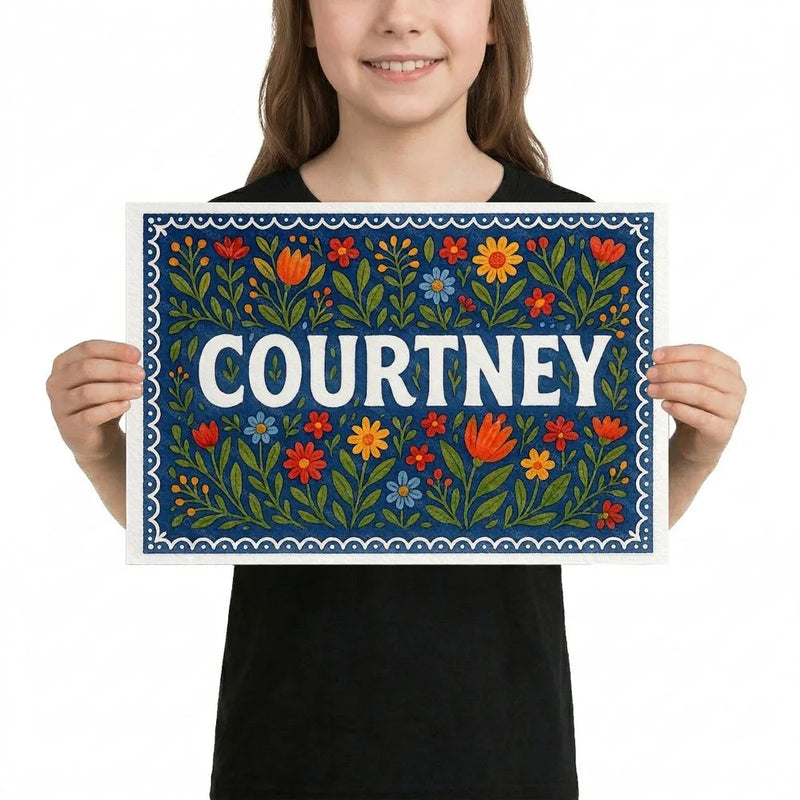 Courtney Name Art - Floral Farmhouse personalized wall print for kids