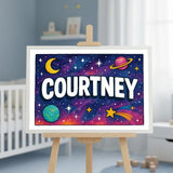 Courtney Name Art - Space Explorers personalized wall print for kids