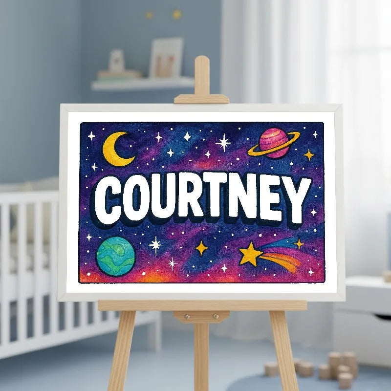 Courtney Name Art - Space Explorers personalized wall print for kids