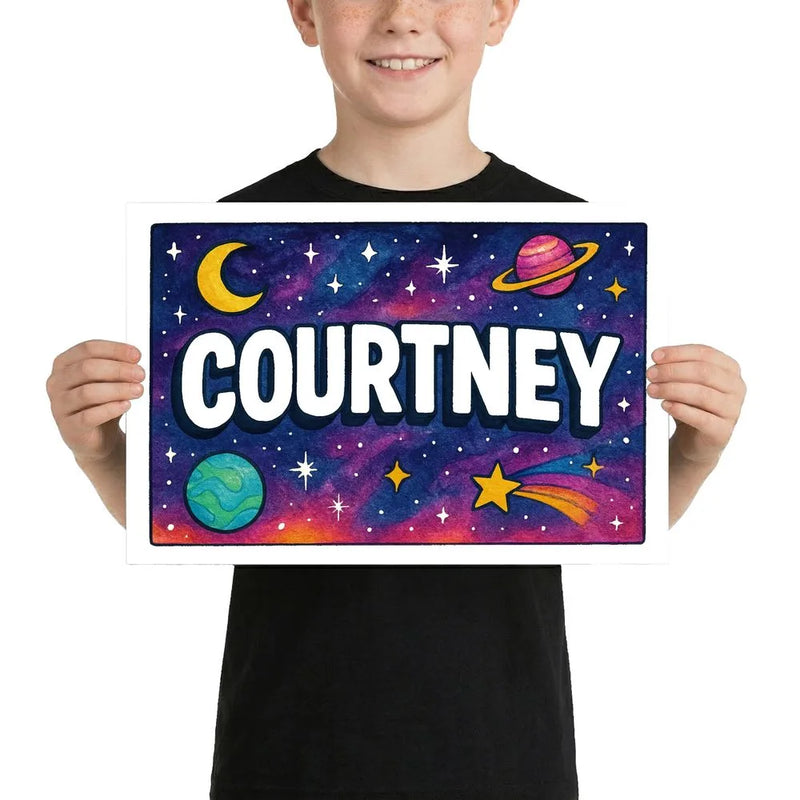 Courtney Name Art - Space Explorers personalized wall print for kids