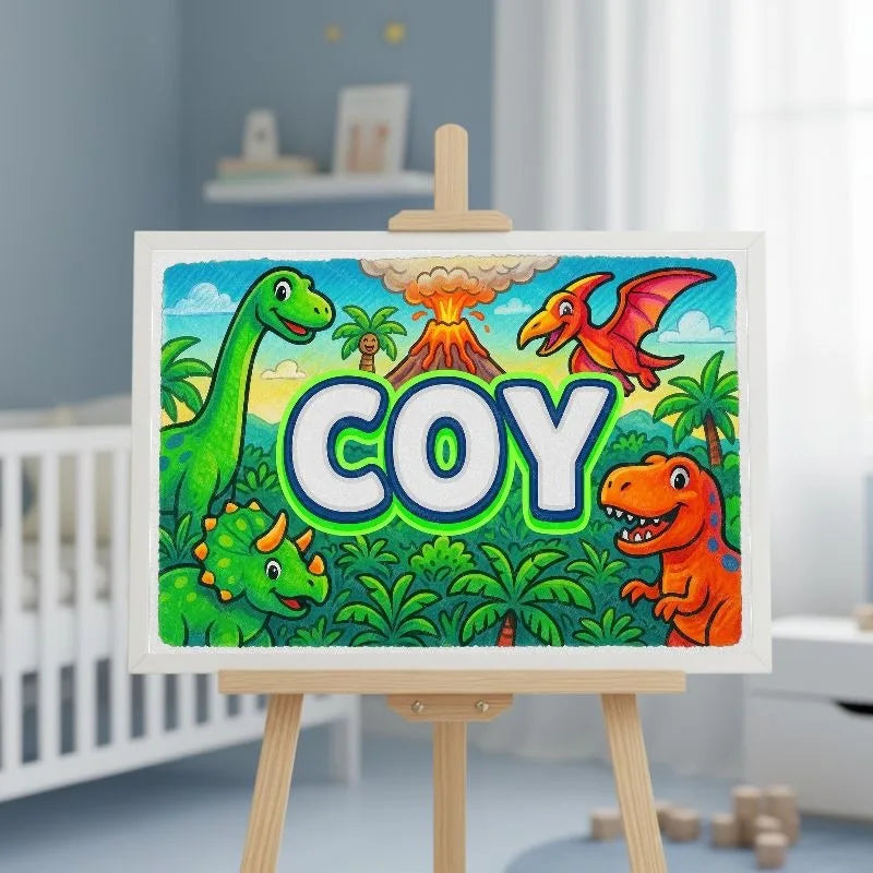 Coy Name Art - Dinosaur Adventure personalized wall print for kids