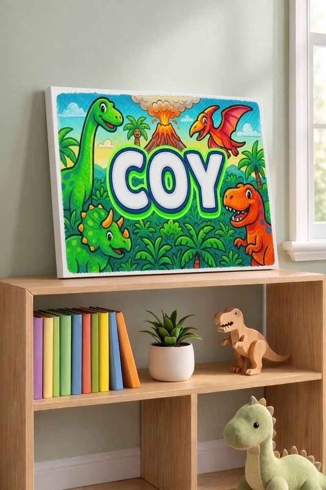 Coy Name Art - Dinosaur Adventure personalized wall print for kids