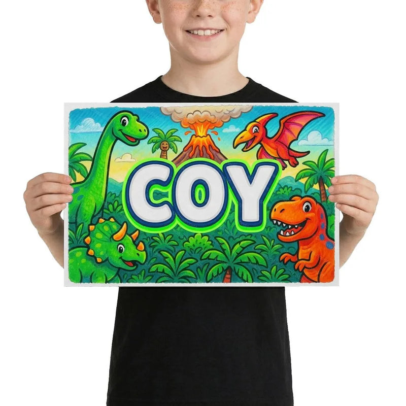 Coy Name Art - Dinosaur Adventure personalized wall print for kids