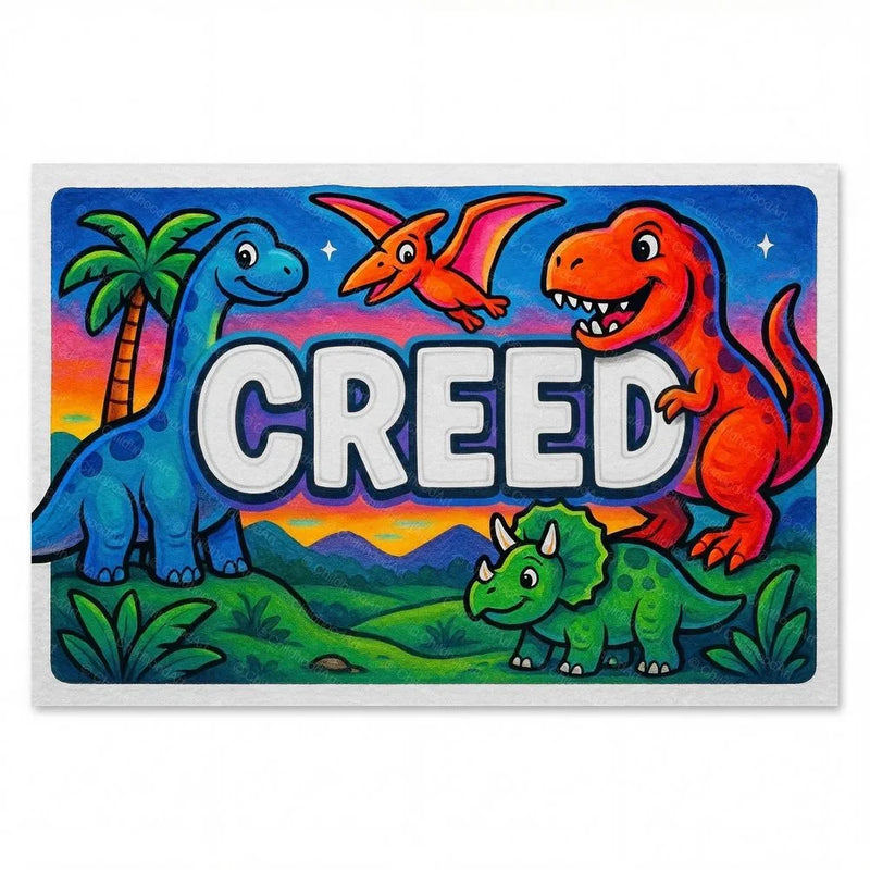 Creed Name Art - Dinosaur Adventure personalized wall print for kids